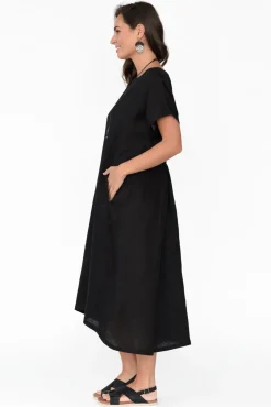 Midi Dresses<Tirelli Zeffie Black Linen Pocket Dress