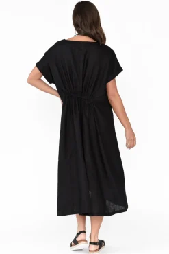 Midi Dresses<Tirelli Zeffie Black Linen Pocket Dress