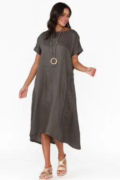 Linen Dresses<Tirelli Zeffie Charcoal Linen Pocket Dress