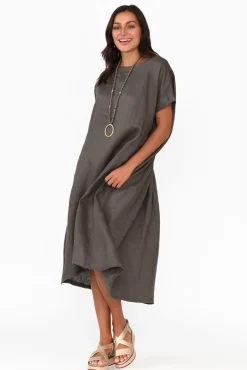 Linen Dresses<Tirelli Zeffie Charcoal Linen Pocket Dress