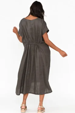 Linen Dresses<Tirelli Zeffie Charcoal Linen Pocket Dress