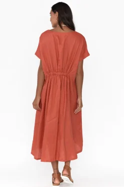 Linen Dresses<Tirelli Zeffie Rust Linen Pocket Dress
