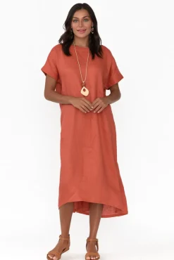 Linen Dresses<Tirelli Zeffie Rust Linen Pocket Dress