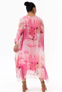 Maxi Dresses<Donna Donna Zephyr Pink Watercolour Silk Layer Dress