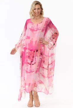 Maxi Dresses<Donna Donna Zephyr Pink Watercolour Silk Layer Dress