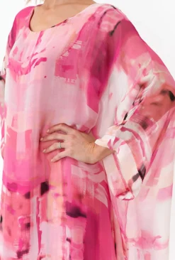 Maxi Dresses<Donna Donna Zephyr Pink Watercolour Silk Layer Dress