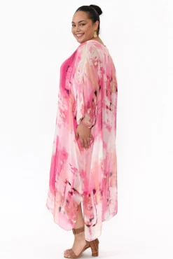 Maxi Dresses<Donna Donna Zephyr Pink Watercolour Silk Layer Dress