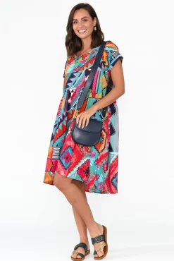 Cotton Dresses<Orientique Zio Blue Abstract Organic Cotton Dress
