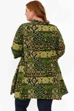 Cotton Tops<Hourglass Zora Green Diamond Cotton Linen Tunic