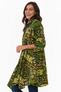 Cotton Tops<Hourglass Zora Green Diamond Cotton Linen Tunic