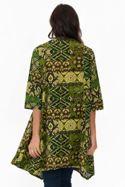 Cotton Tops<Hourglass Zora Green Diamond Cotton Linen Tunic