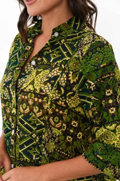 Cotton Tops<Hourglass Zora Green Diamond Cotton Linen Tunic