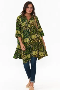 Cotton Tops<Hourglass Zora Green Diamond Cotton Linen Tunic