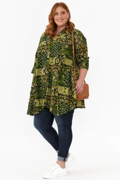 Cotton Tops<Hourglass Zora Green Diamond Cotton Linen Tunic