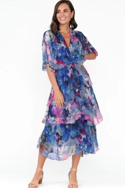 Midi Dresses<L'amore Zula Blue Blossom Layer Dress