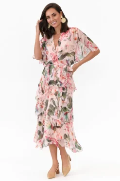 Midi Dresses<L'amore Zula Blush Garden Layer Dress