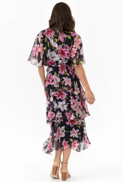 Midi Dresses<L'amore Zula Navy Floral Layer Dress