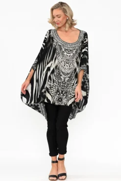Sleeved Tops<Fashion Spectrum Zulu Black Silk Drape Top