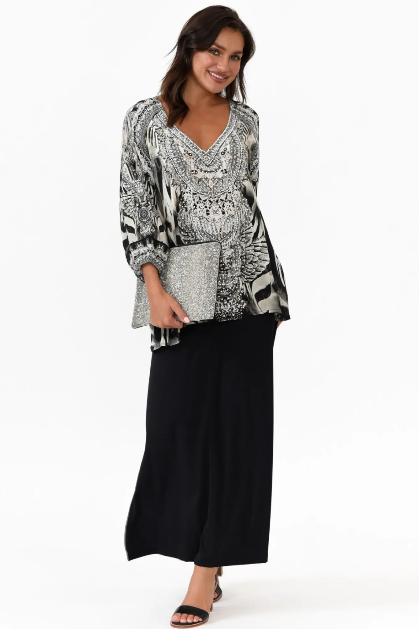 Sleeved Tops<Fashion Spectrum Zulu Black Silk Gypsy Top